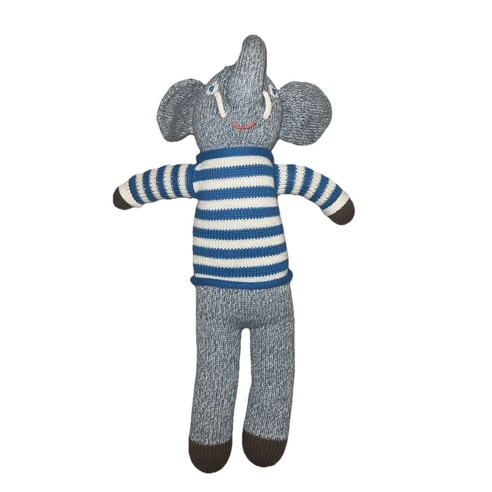 Blabla Knit Cotton 19'' Elephant Gray Striped Soft Plush Toys Sock Doll Stuffed